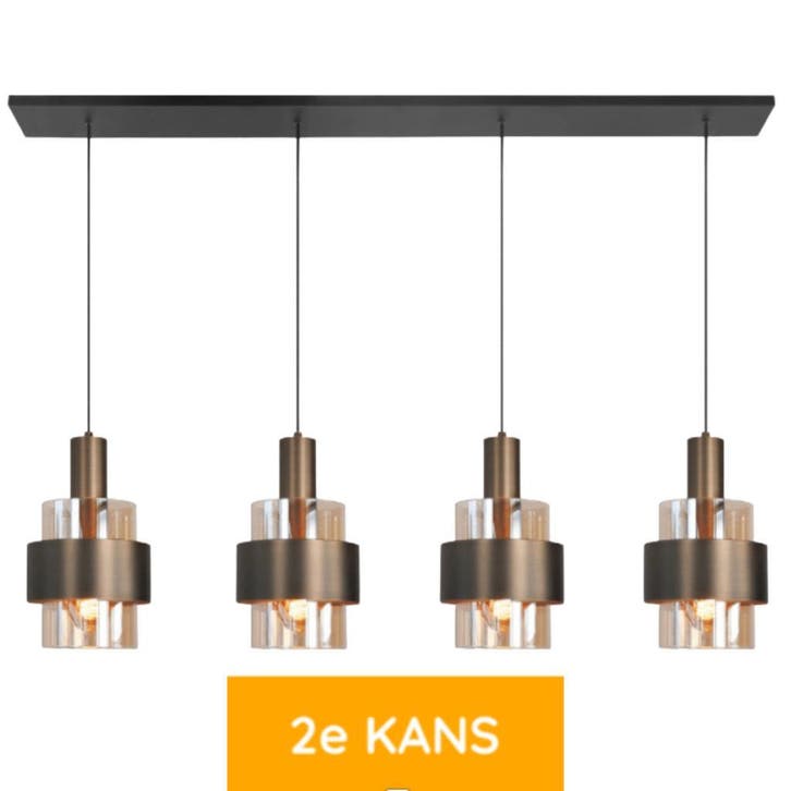 De Lampenbaas | Klassieke Hanglamp Marrone - Zwart/Brons, Huis en Inrichting, Lampen | Hanglampen, Zo goed als nieuw, Glas, Metaal