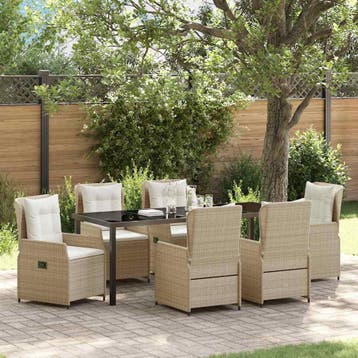 vidaXL Tuin eettafelset 7 st Beige en Licht Grijs poly, Tuin en Terras, Tuinsets en Loungesets, Verzenden, Nieuw, Rotan, 7 zitplaatsen