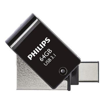 USB stick | Philips | 64 GB (USB A en USB C, USB 3.1), Verzenden, Nieuw, Philips