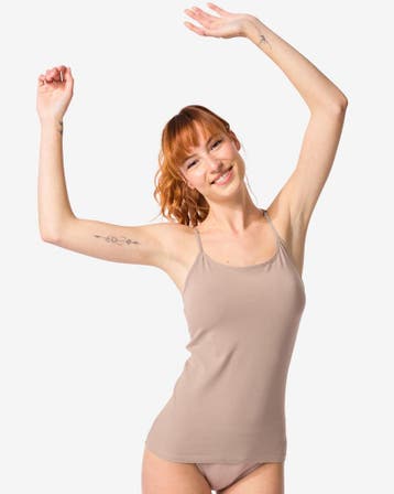 HEMA Dameshemd katoen spaghettibandjes beige 2+1 gratis, Verzenden, Beige
