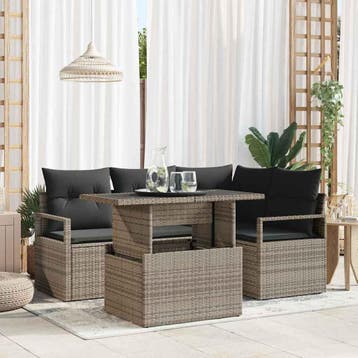 vidaXL Tuin Sofa Set 5 st Grijs Poly riet, Verzenden, Nieuw, Rotan, 5 zitplaatsen