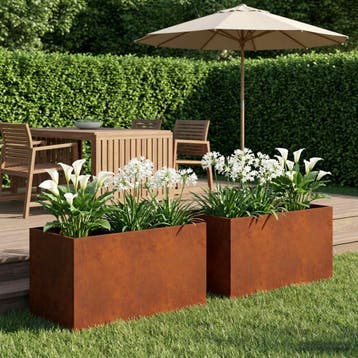 vidaXL Plantenbak 2 st Roestkleurig 80 x 50 x 50 cm weervast, Verzenden, Minder dan 60 cm, Nieuw, Metaal