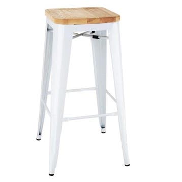 Barkrukken | BISTRO | Hout/Staal | Hout (Essen) | Wit Frame, Verzenden, Nieuw in verpakking