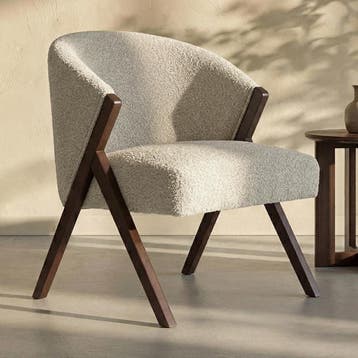 *WOONWINKEL* Beige Fauteuil Met Walnoot Hout, Huis en Inrichting, Fauteuils, Verzenden, Nieuw, Stof
