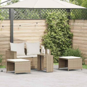 vidaXL 5-delige Tuinbankstel met kussens stapelbaar beige, Verzenden, Nieuw