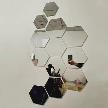 Zelfklevende Hexagon Spiegel Wandstickers - 3D Decoratie voo, Huis en Inrichting, Verzenden, Nieuw