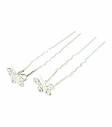 Haarspeld Haarpinnen 7cm - Vlinder Strass Steentjes - Zilver, Nieuw