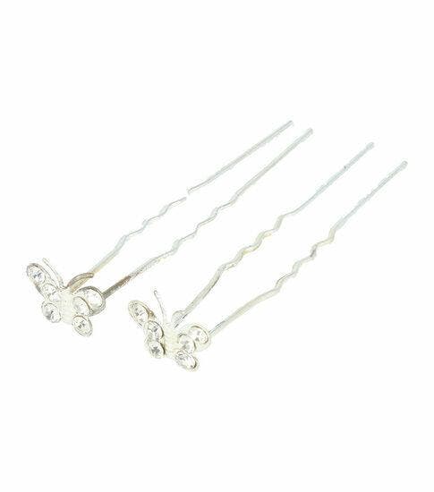 Haarspeld Haarpinnen 7cm - Vlinder Strass Steentjes - Zilver, Sieraden, Tassen en Uiterlijk, Uiterlijk | Haarverzorging