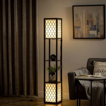 Houten vloerlamp met planken modern, Huis en Inrichting, Lampen | Vloerlampen, Verzenden, Nieuw