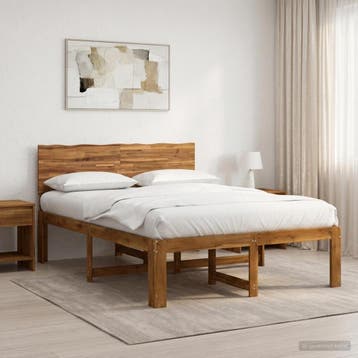 vidaXL Tweepersoonsbed met hoofdeinde ROSTOCK Naturel 135 x, Huis en Inrichting, Bruin, Verzenden, Nieuw, Twijfelaar