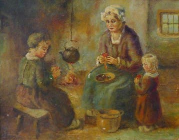 Hollandse School (XX) - Appels schillen bij de haard