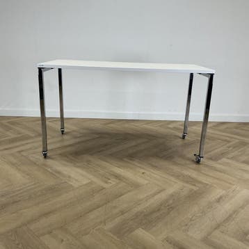 Wiesner-Hager verrijdbare klaptafel 140x70 cm, wit - chroom, Ophalen of Verzenden, Gebruikt, Bureau