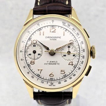 Chronographe Suisse - Cal. Landeron 48 - Plaquê Ouro -, Nieuw