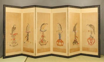 Bybu kamerscherm - Papier - Japan - Late Edo periode - Six