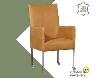 Leren eetkamerstoel Spark - Kenia Cognac (cognac) - Poten, Bruin, Nieuw, Ophalen of Verzenden, Eén