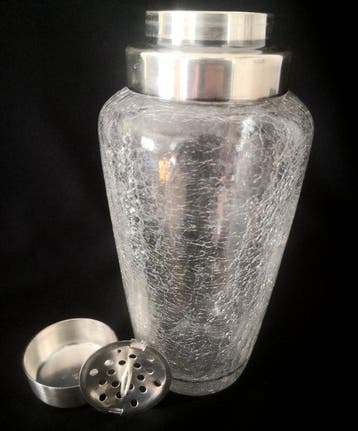 Cocktailshaker - Metaal, Art Deco WMF Craqueléglas & EPNS