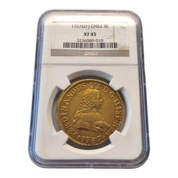 Spanje. 8 Escudos Fernando VI 1757 Santiago EBC- Encapsulada