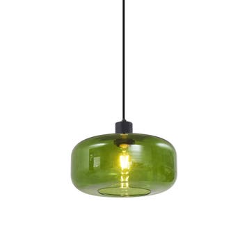 Retro hanglamp zwart met groen glas - Bizle, Huis en Inrichting, Lampen | Hanglampen, Verzenden, Nieuw, Glas, Retro