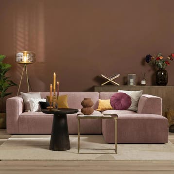 50% Korting: Hoekbank Memphis roze stof chenille rechts, Ophalen, Zo goed als nieuw, Stof, Modern