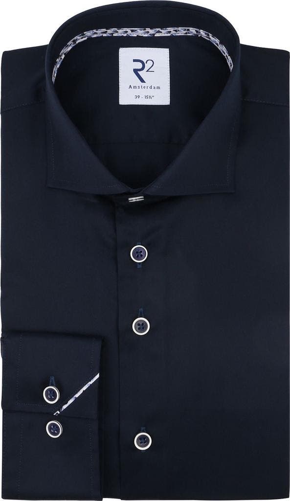 R2 Overhemd Twill Navy maat 45 Heren, Kleding | Heren, Overhemden, Blauw, Nieuw, Verzenden