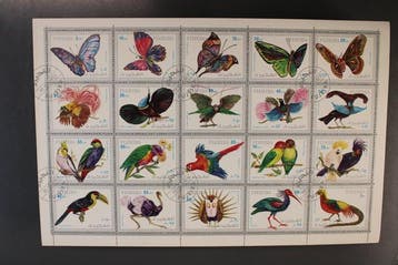 Fujeira - per 500 keer vogels en vlinders en prehistorische, Gestempeld