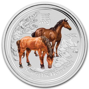 Lunar II - Coloured - Year of the Horse - 1 oz 2014, Verzenden, Losse munt, Zilver