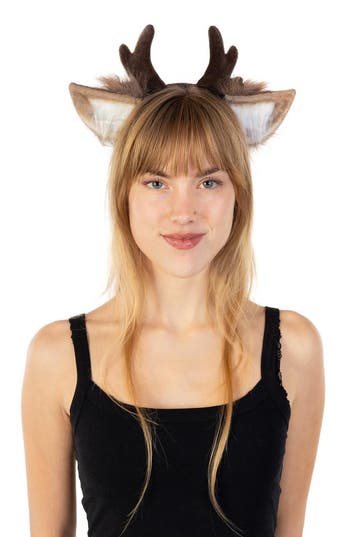 KIMU® Haarband Luxe Hert Gewei Oortjes Grijs Wit Rendier Dia, Ophalen of Verzenden, Nieuw, Carnaval, Accessoires