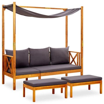 vidaXL Tuinbank met luifel en voetenbanken massief, Tuin en Terras, Verzenden, Nieuw, Hout