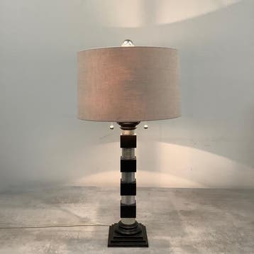 Klassieke Dorische zuiltafellamp, hout / zilver, Ophalen of Verzenden, Gebruikt