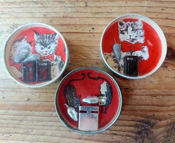 Onbekend - Blikken speelgoed - 3 stuks Antieke Kat en muis