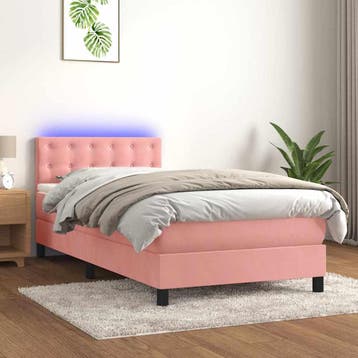 vidaXL Boxspring met matras en LED fluweel roze 90x190 cm, 90 cm, Eenpersoons, Verzenden, Nieuw