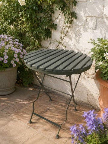 Snijwerk, zware ronde tuintafel - 75 cm - hout en metaal -