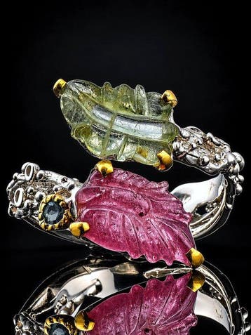 Gegraveerde tourmalijn statement ring - 925 sterlingzilver -