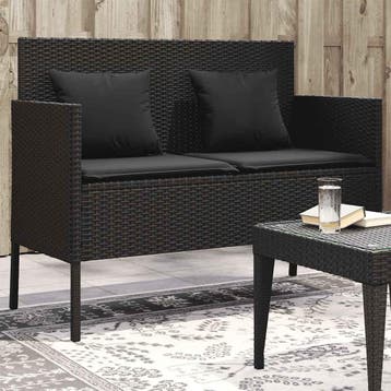 vidaXL Tuinbank met kussens poly rattan zwart, Tuin en Terras, Verzenden, Nieuw