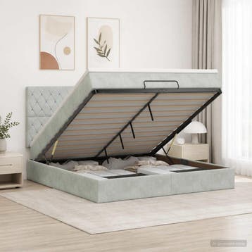 vidaXL Ottoman Bed met Matrassen en LED Lichtgrijs 160 x 200, Verzenden, Nieuw, Tweepersoons, Stof
