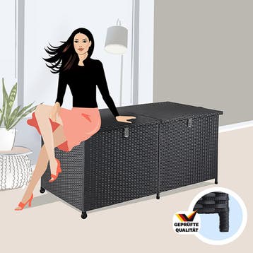Polyrotan Kussenbox Zwart 150x77x73cm met Wielen, Verzenden, Nieuw