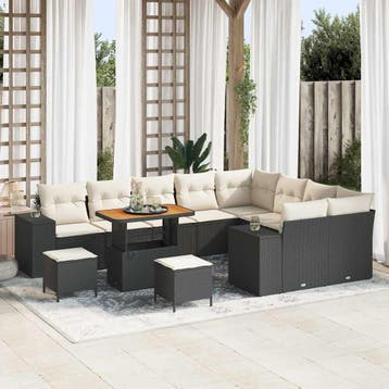vidaXL Tuin Sofa Set 12 st Zwart poly rattan, Verzenden, Nieuw, 2 zitplaatsen
