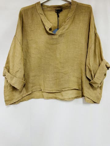 Mooi linnen korte - cropped top - v-hals hals - kraagje -, Nieuw