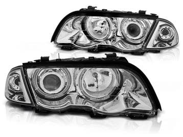 Koplampen BMW E46 98-01 Sedan/Touring LED Angel eyes Chroom, Ophalen of Verzenden, Nieuw