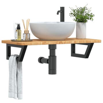 vidaXL Badkamer wandschap staal en massief eikenhout, Verzenden, Nieuw