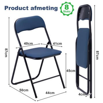 BARDI 8 Stuks Klapstoelen met PU Kussentjes 100KG - BLAUW, Klapstoel met PVC Zitting , Blauw, Nieuw, Ophalen of Verzenden