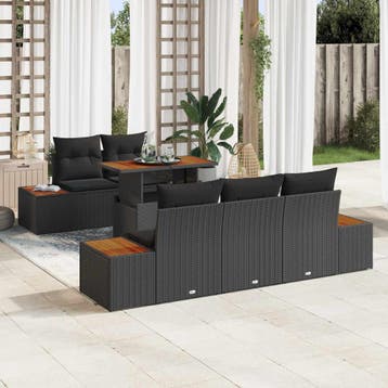 vidaXL Tuin Sofa Set 6 st Zwart Poly riet, Verzenden, Nieuw, 6 zitplaatsen