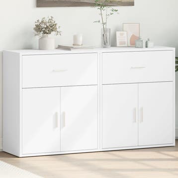vidaXL Dressoirs 2 st 60x31x70 cm bewerkt hout wit, Verzenden, Nieuw, Overige houtsoorten, Minder dan 50 cm