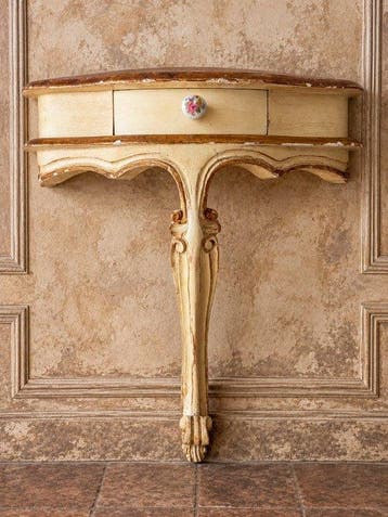 Wandtafel - Hout, Porselein - halvemaanvormige console
