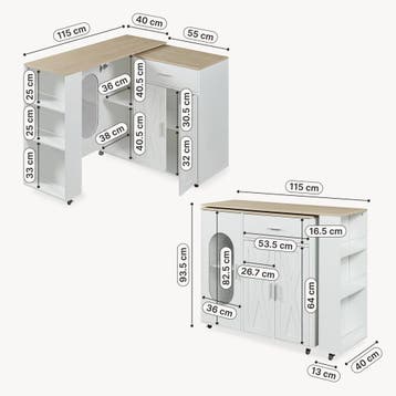 Uitschuifbare bartafel Kudebola 115x40x94 cm wit en eikenkle, Verzenden, Nieuw