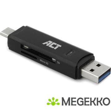 ACT USB 3.2 cardreader, SD/micro SD, USB-C of USB-A, zwart, Verzenden, Nieuw, ACT
