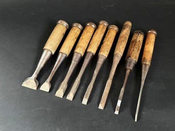 Vintage Japanse timmermansbeitelset – Oire Nomi, 8-delige
