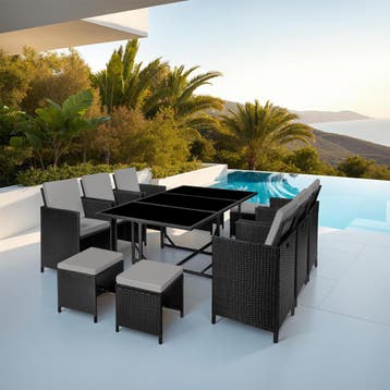 Wicker zitgroep Malaga 6+4+1 met beschermhoes, Verzenden, Nieuw
