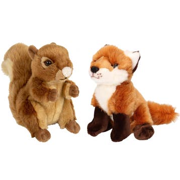 Bosdieren pluche knuffels - eekhoorn en vos - 18 cm, Verzenden, Nieuw