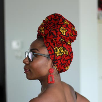Afrikaanse hoofddoek / Vlisco headwrap - Rode / Gele branch, Ophalen of Verzenden, Nieuw